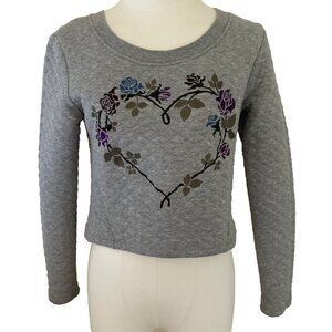 Y2K Seventeen Embroidered Crop Top Size S Gray Quilted Floral Boho Festival